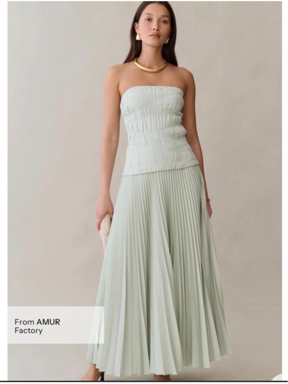 Women's O.P.T Strapless Pleated Maxi Dress in Sage Green Sz 6